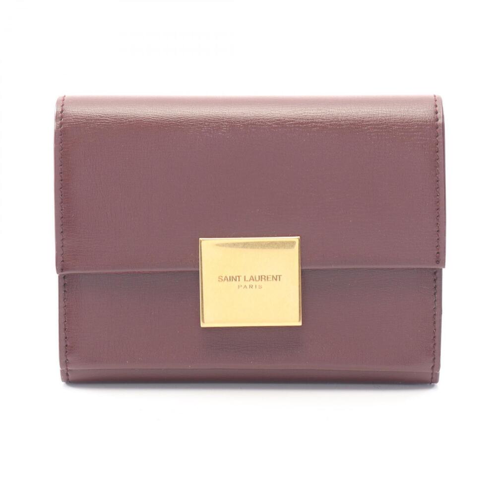 Saint Laurent Cassandre Leather Card Holder Burgundy Red
